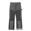 Jeans Largos Casuales Sueltos de Mezclilla con Parches de Graffiti Gal Splash-Ink y Rasgaduras