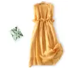 Vestido Largo de Verano 2026 Nuevo Vintage Holgado con Cordones Manga Tres Cuartos Adelgazante Color Sólido Estilo Fresco para Mujer