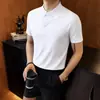 Nova Camisa Polo de Manga Curta de Seda de Gelo para Homens Verão 2026, Camiseta de Negócios de Alta Qualidade Slim Fit com Gola de Lapela, Elástica, Venda Direta