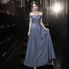 Vestido de Noite de Luxo Leve Estilo Francês Ombro a Ombro, Vestido de Fada para Banquetes, Aniversário da Anfitriã, Cerimônia de Debutante, Vestido de Performance, Vestido Longo