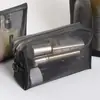 Bolsa de Maquillaje de Malla Negra de Nailon Extra Gruesa Pequeña Portátil Multifuncional para Mujeres Bolsa de Almacenamiento para Cuidado de la Piel Bolsa para Lápiz Labial y Maquillaje