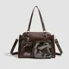 Bolsa de Ombro Transparente Retrô, Bolsa de Mão Estilo JK Japonês Multifuncional Grande Capacidade Couro PU Tote para o Dia a Dia