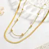 Fabricante Directo Acero de Titanio Acero Inoxidable Cadena Doble Hueso de Serpiente Collar con Patrón de Corazón Acero de Titanio Color Dorado Grueso Joyería de Conservación de Color Venta al Por Mayor