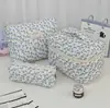 Bolsa de Maquillaje Acolchada Floral, Bolsa de Almacenamiento Cosmético Portátil de Gran Capacidad, Bolso de Mano Estilo Ins para Viaje, Neceser