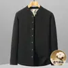 Camisa Retro de Algodão e Linho Estilo Chinês com Gola Alta e Mangas Longas, Camisa de Algodão e Linho Lisa de Outono, Jaqueta Casual Solta Masculina