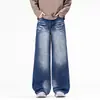 Ropa de Hombre Fengshe / Primavera 2026 Pantalones de Pierna Ancha Sueltos de Cintura Alta Estilo Retro Americano con Efecto Desgastado Ojo de Gato y Diseño de Pierna Recta