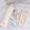 Manga Protectora Solar para Mujer Larga Anti-ultravioleta Verano Encaje Seda de Hielo Guantes Pantalla Táctil Antideslizante Transpirable Montar Conducir Parasol
