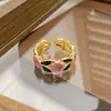 Anel Aberto Colorido Popular Vintage Retrô Esmaltado para Mulheres, Anel de Personalidade de Luxo Leve de Nicho
