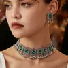 Elegante conjunto de collar y pendientes de estilo étnico con borlas y diamantes, conjunto vintage de estilo de la corte india para mujer
