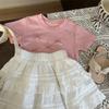 Ropa Infantil Estilo Coreano 2026 Nuevo Conjunto de Dos Piezas Verano para Niñas: Camiseta de Manga Corta con Lazo Pequeño y Pantalones Falda de Moda