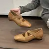 Sapatos Mary Jane Quadrados Retrô Femininos 2026 Outono Novo Estilo Francês Tira Cruzada Sapatilhas Corte Baixo Salto Baixo Sapatos Individuais