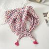 Exportado a Corea~Bufanda Cuadrada de Algodón Suave para Mujer con Estampado Floral, Bufanda, Pañuelo para la Cabeza, Accesorio de Colgante de Borla de Alta Gama