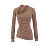 Camiseta Ins Estilo Sexy Americano Cuello Asimétrico Manga Larga para Mujer Otoño Nuevo Pura Pasión Aspecto Adelgazante Top para Capas