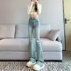 Jeans Boca de Sino Cor Clara Feminino Outono Novo 2024 Novo Stretch Pequeno Cintura Alta Skinny Slim