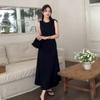 Este Vestido Chaleco Negro sin Mangas para Mujer Verano 2025 Nuevo Estilo Francés para la Hora del Té Suelto Falda Larga