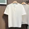 Camiseta de Tricô de Manga Curta para Homens, Seda de Gelo, Verão, Gola Henley, Estilo Old Money, Gola Meio Aberta Business Britânica, Atacado de Fábrica Transfronteiriço