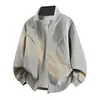 Chaqueta de cuero PU retro americana con cuello alto, unisex, holgada y casual, adecuada para primavera y otoño, con un diseño único de chaqueta de béisbol deconstruida, moderna