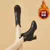Botas Curtas de Salto Grosso Francês para Mulheres 2025 Novas Botas Curtas de Couro Outono e Inverno Botas Finas de Couro Macio Botas de Salto Médio Alto