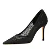 Zapatos de Tacón Ultra Alto de Malla de Encaje Sexy Estilo Europeo y Americano 1963-7 para Mujer, Zapatos de Stiletto de Punta Fina y Boca Baja de Gama Alta para Club Nocturno para Mujer