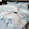 Conjunto de quatro peças de algodão de alta qualidade classe A de fibra longa, capa de edredom com bordado 100% algodão, lençol de cama, lençol com elástico, roupa de cama estilo chinês novo