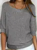 Suéter liso de superventas transfronterizo para mujer con diseño de cuello barco, estilo casual europeo y americano, mangas tres cuartos, versátil para ir al trabajo y ambientes con aire acondicionado