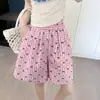 Shorts de Verano para Mujer Estilo Coreano Dibujo Animado Retro Estampado de Mariposas Cuadros Casuales Cintura Alta Adelgazantes Caída Amplia