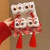 Horquilla de Borla Roja de Danza del León de Año Nuevo para Niñas y Niños, Accesorio Hanfu de Estilo Chino Tradicional, Adorno para el Cabello de Año Nuevo Estilo Chino