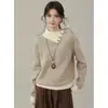 Diseño estilo coreano, bloques de color, cuello de solapa, suéter tejido para mujer, nuevo jersey de punto de manga larga para otoño e invierno, color de la imagen, talla única