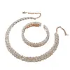 Moda Brillante Doble Fila Diamante Collar Pendientes Pulsera Traje de Boda Decoración de Fiesta Joyería Nupcial Venta al por Mayor