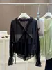 Elegante Blusa de Gasa con Cuello en V y Mangas Largas para Mujer, Nuevo Estilo Coreano Verano 2026, Corte Holgado, Adelgazante, Elegante, Moderno, Delgado