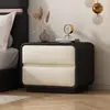 Mesa de Cabeceira Cor Creme, Simples Armário de Armazenamento com Gavetas Duplas de Madeira Maciça, Armário de Armazenamento com Gavetas de Chão para Quarto de Adulto Quarto de Criança