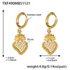 Miduoduo 5A Zirconio Corazón Corona Colgante Collar Pendientes Pulsera Anillo Juego Acero Inoxidable Chapado Oro Real 18K