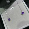 Brincos de ametista natural pura cor super barra cristal roxo sonho misterioso limpo 5*5mms925 prata esterlina incrustada
