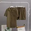 Novo Conjunto de Roupa de Casa Masculina Camisa de Manga Curta Verão Solta Casual Algodão e Linho Cardigan Camisa