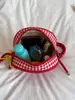 Artística y fresca, relajante y linda, bolsa cuadrada pequeña con bordado de manzana y estampado de cuadros, adecuada para el uso diario de estudiantes universitarias como bolso cruzado