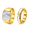 Anillos Transfronterizos Europeos y Americanos de Acero Inoxidable con Nácar, Anillos Personalizados Color Dorado para Hombres y Mujeres, Anillos de Pareja de Moda y Versátiles