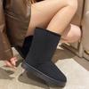 Botas de Nieve Nuevas de Suela Gruesa para Otoño e Invierno con Forro de Felpa, Zapatos Slip-On Gruesos Calientes de Algodón, Color Sólido, Diseño Simple, Botas de Caña Media en Tallas Grandes en Stock
