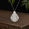Plata S925 Nuevo Estilo Chino Calcedonia Natural de Alto Hielo Collar de Buda para Mujer Diamante Colgante de Buda Barrigón Cadena para Clavícula Maitreya