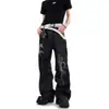 2026 Jeans de Sarja Original Moda Retrô Americano High Street Estampa Cavalo Vermelho Calças Longas Largas Soltas Tendência Masculina