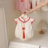 Ropa, Conjunto de una pieza para bebés niñas, Estilo chino Hanfu, Mameluco delgado de manga corta, Atuendo de Año Nuevo para niñas