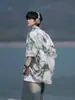 Camisa de manga corta con efecto tie-dye para hombre, camisa de verano de seda helada con flores de playa, talla grande, chaqueta holgada de marca de moda, camisa playera de manga siete