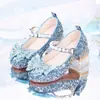 Zapatos de tacón alto para niños, Zapatos nuevos de princesa, Zapatos de cristal para niñas pequeñas, Zapatos de cuero para actuación de coro estudiantil, Zapatos de actuación para niñas