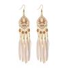 Pendientes de Plumas Bohemios Transfronterizos, Accesorios Personalizados de Estilo Étnico Retro, Pendientes Largos con Borlas en Forma de Diamante Tallado