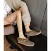 Estilo Britânico Retrô Peça Única de Pelo Feita à Mão Roupa Externa Quente de Pelo Botas de Neve com Tiras Decotadas Femininas Mocassins
