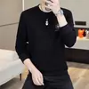 Sudadera con Capucha Jacquard de Manga Larga para Hombre Nueva de Primavera y Otoño, Top Casual de Cuello Redondo, Suéter Versátil, Camisa Base Atractiva