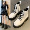 Botines Cortos Transfronterizos Moda Mujer Casual Botas de Media Caña 2024 Nuevas Botas de Cuero con Cordones Estilo Coreano Exportación Botas de Mujer