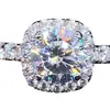 Anel Quadrado Oco Vintage Cravejado de Diamantes para Mulheres, Prata Esterlina 925 Banhado a Ouro Joia de Diamante de Alto Carbono, Mais Vendido