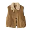 Directo del fabricante: Chaqueta chaleco acolchada de gamuza con cuello de lana de cordero estilo coreano para mujer, cálido chaleco biker de otoño e invierno