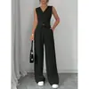 Moda Feminina Europeia e Americana Amazon Transfronteiriça 2025 Novo Conjunto de Primavera/Verão com Botão, Colete sem Mangas e Calça Longa