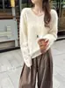 Suéter de Lana Integrado sin Costuras de Punto Cepillado Cuello V, Versátil para Otoño e Invierno 26